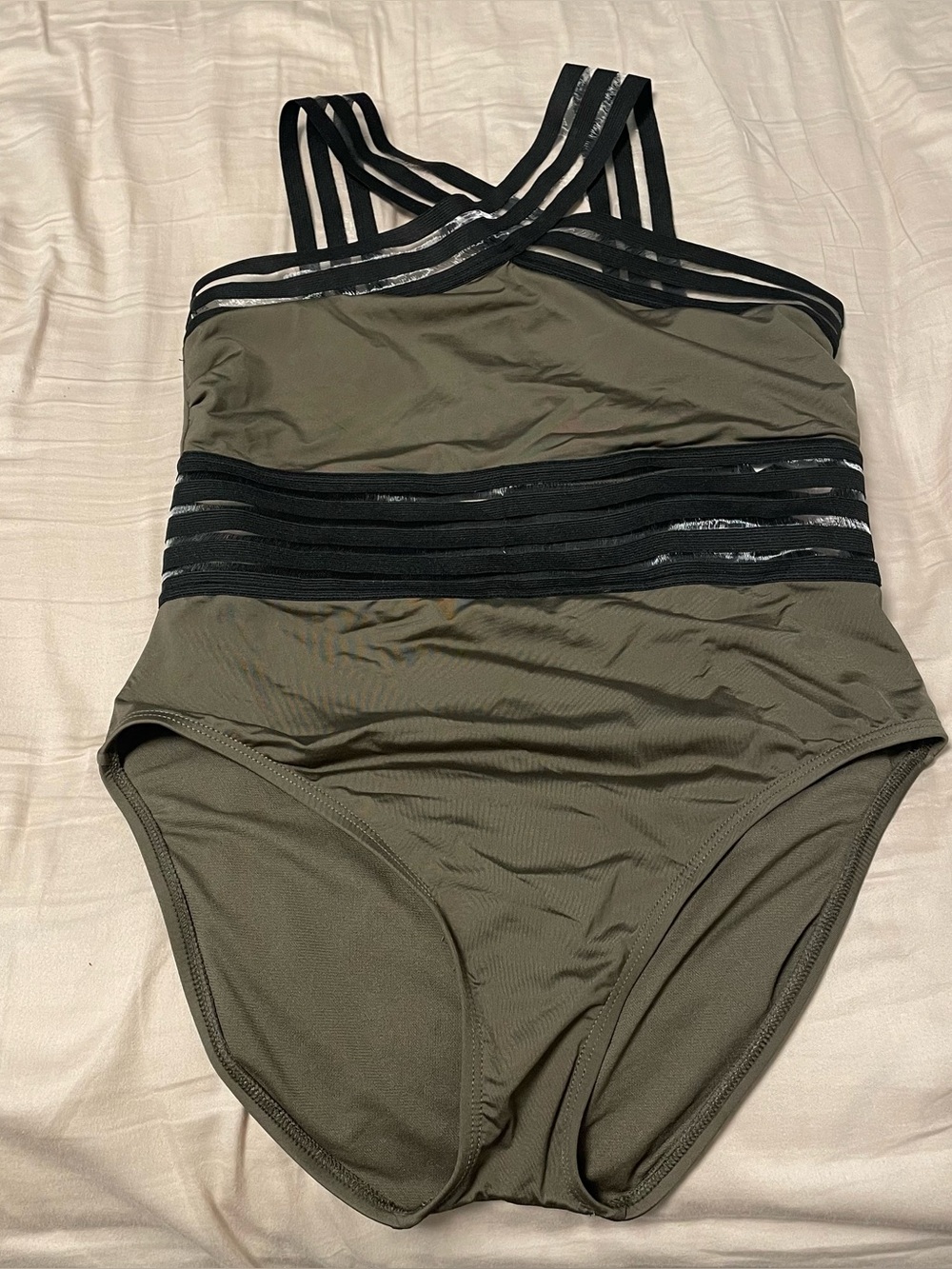 Kenneth Cole Women’s Olive Green and Black One-Piece Swimsuit Size L